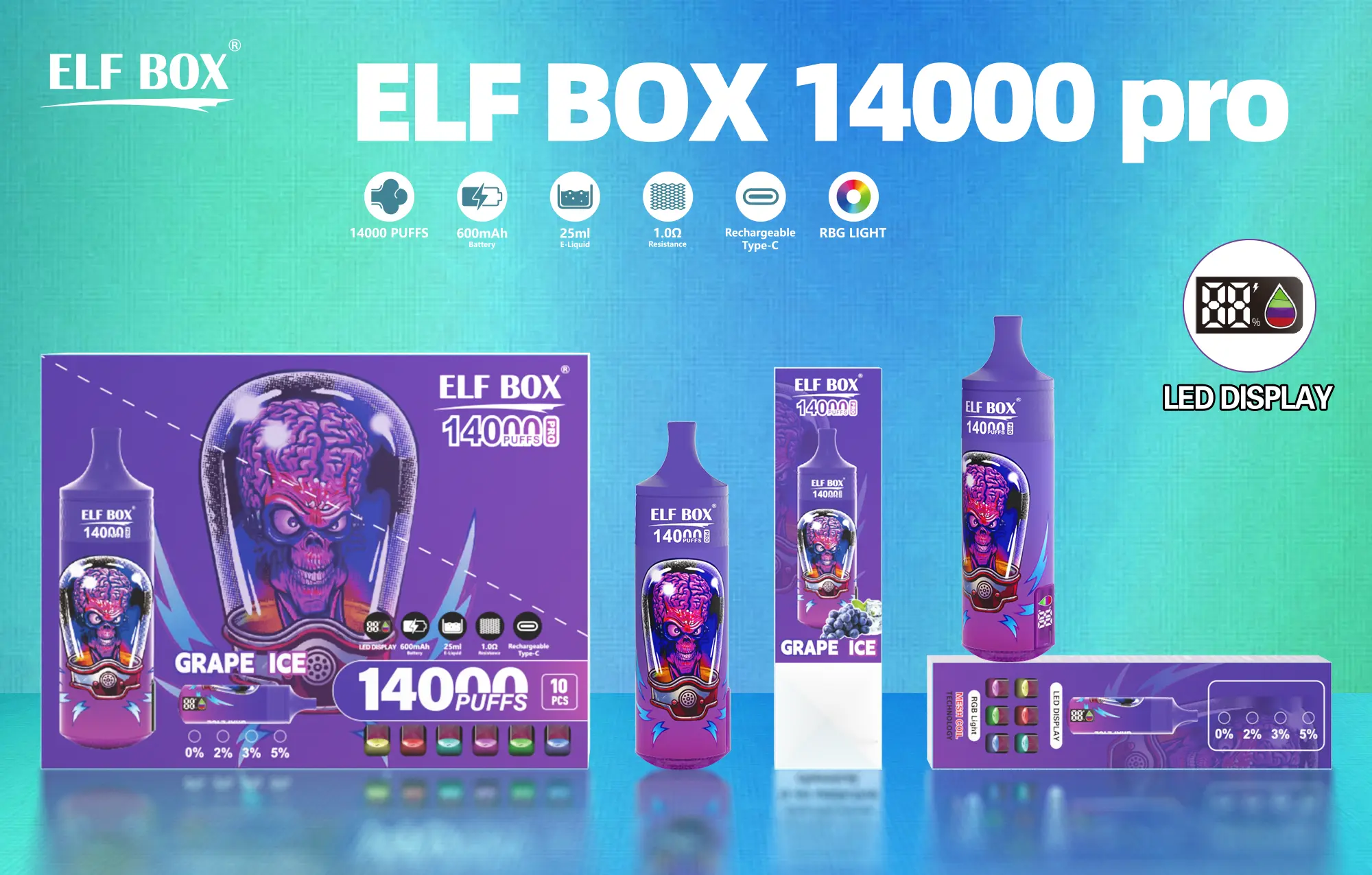 ELF BOX  RGB14000 pro Puffs Disposable Vape